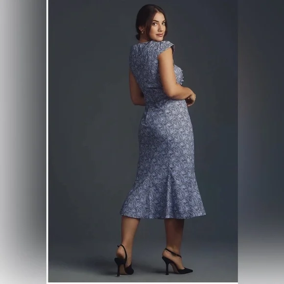Anthropologie Blue Floral Dress Midi